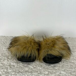Luxury Faux Fur Fluffy Silde On Womens 9 Casual Brown Fuzzy Bedroom Slippers